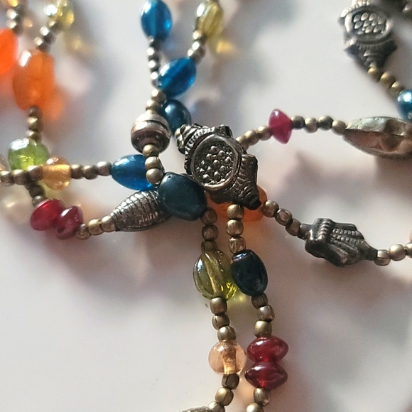 Wrap Necklace Glass Faceted Beads Metal Beads Blues Earth Tones Crystal - Picture 3 of 3